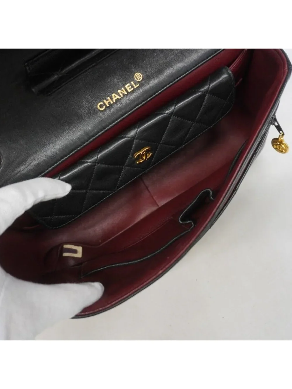 Chanel Shoulder Bag Quilted Lambskin Black Gold